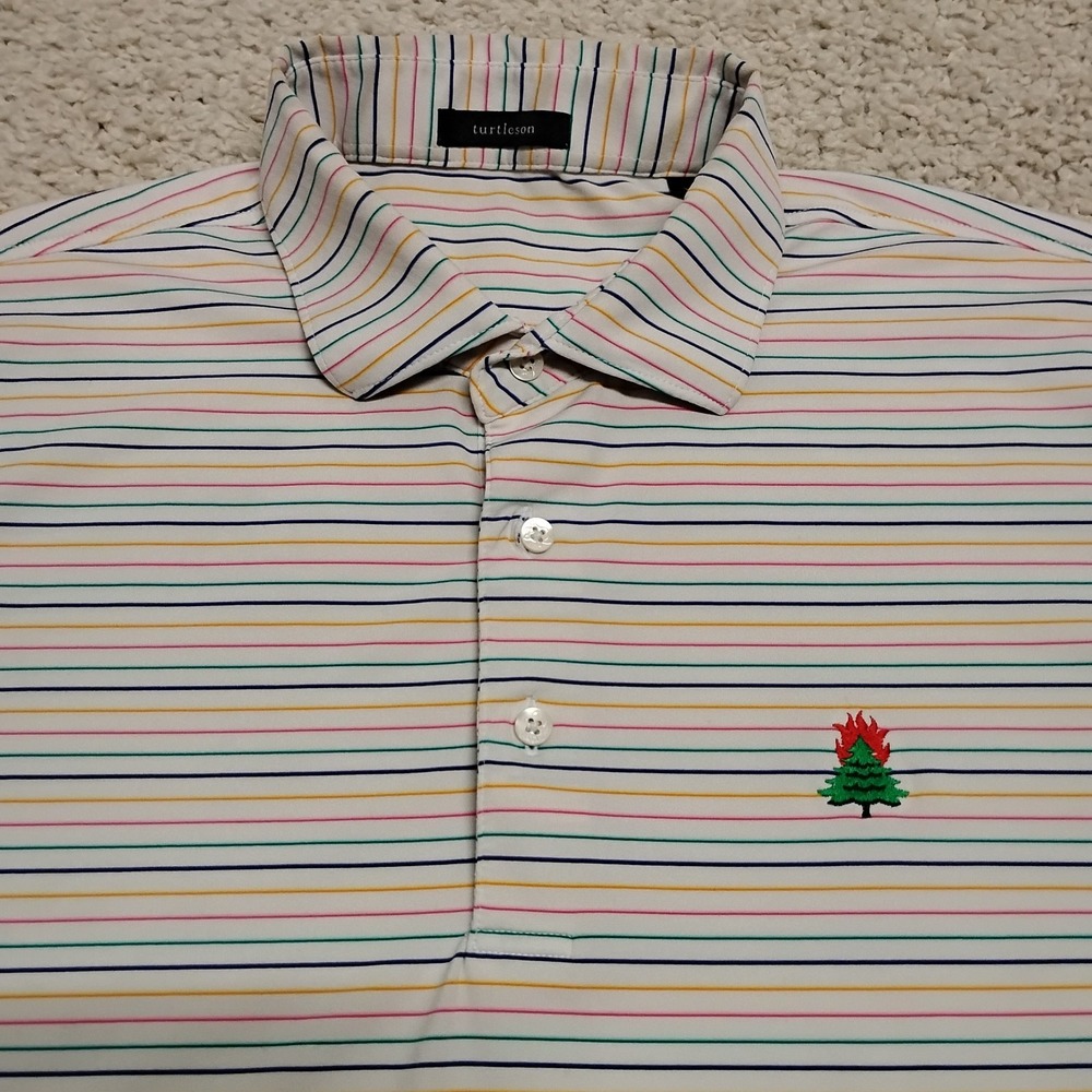 Turtleson Shirt Mens Large Multicolor Striped Polo Burning Tree Performance Golf
